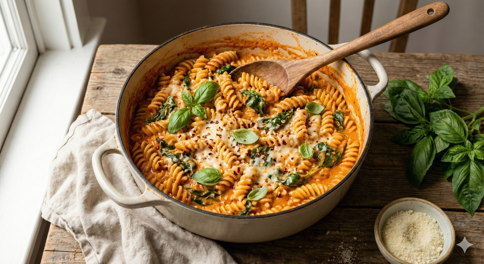 Oom, Oom, Good! One Pot Pasta Creamy Tomato Basil Pasta!